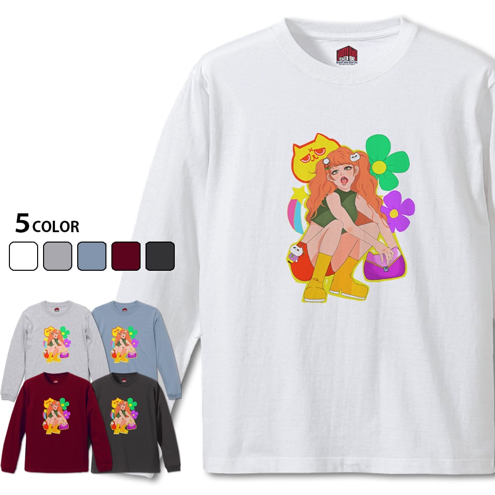 平成ギャルPOP 長袖】カラフル ギャル×ねこ部長Tシャツ | Jumble Base