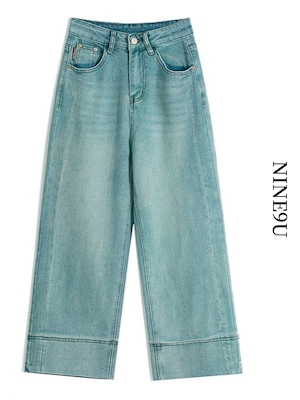 denim wide-leg cropped pants 2color【NINE7585】