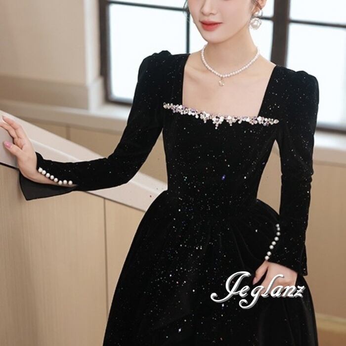 ウエディング カラードレス ベルベット調 キラキラ ラメ 光沢感(M5462)π