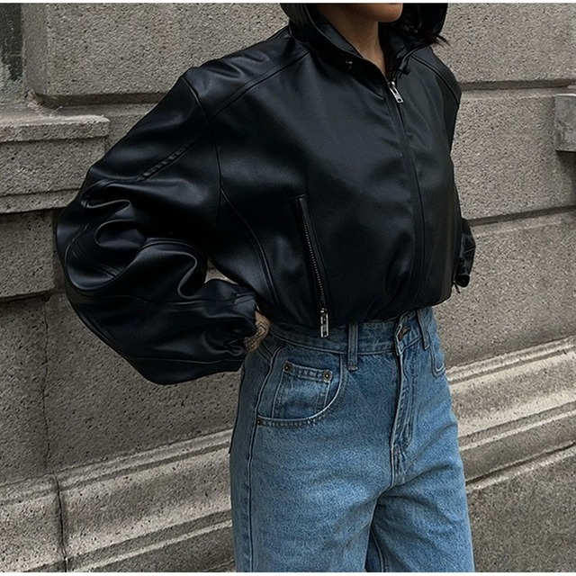 PU Leather Hooded Short Jacket 124429