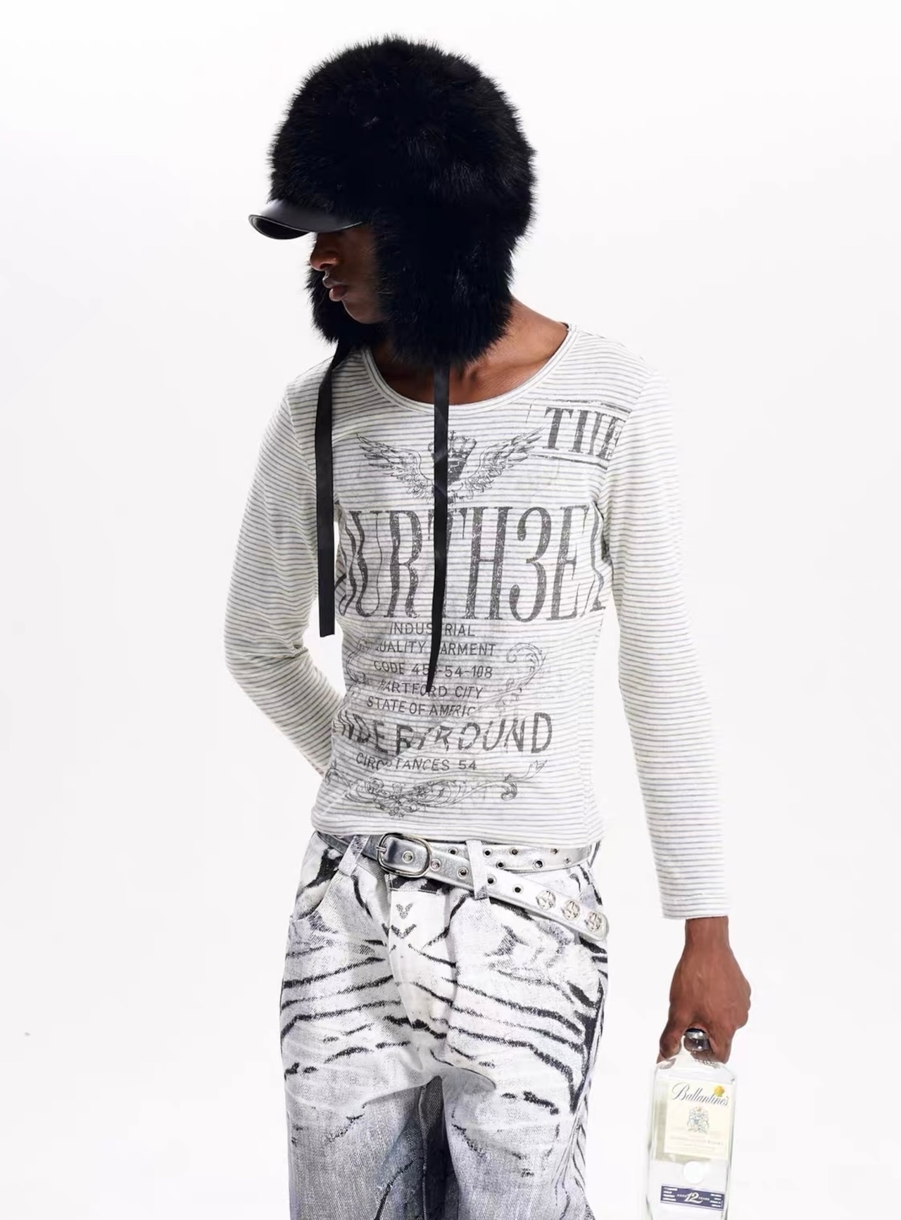 【Fourth3ex】Vintage Border Letter Print Long Sleeve T-Shirt