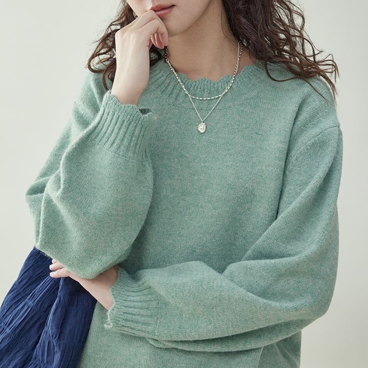 Balloon Sleeve Jagged Neck Knit TO0843