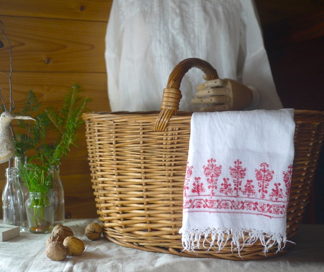 大きな柳バスケット ワンハンドル ドイツ