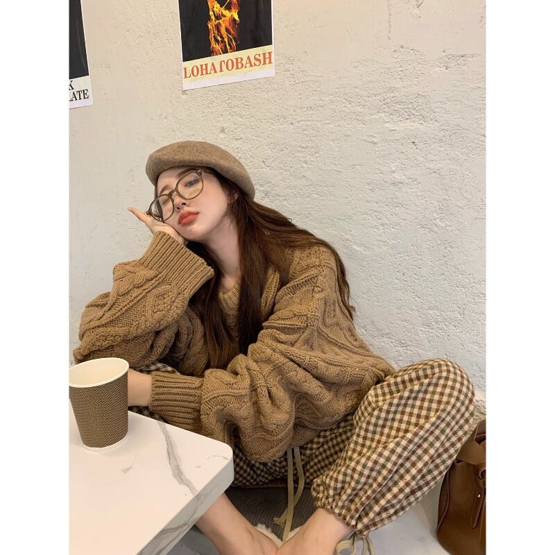 セーター ジャケット レディースウィンタースタンダードルーズプルオーバー トップス レトロ 冬物 ブラックストロベリース96394267194