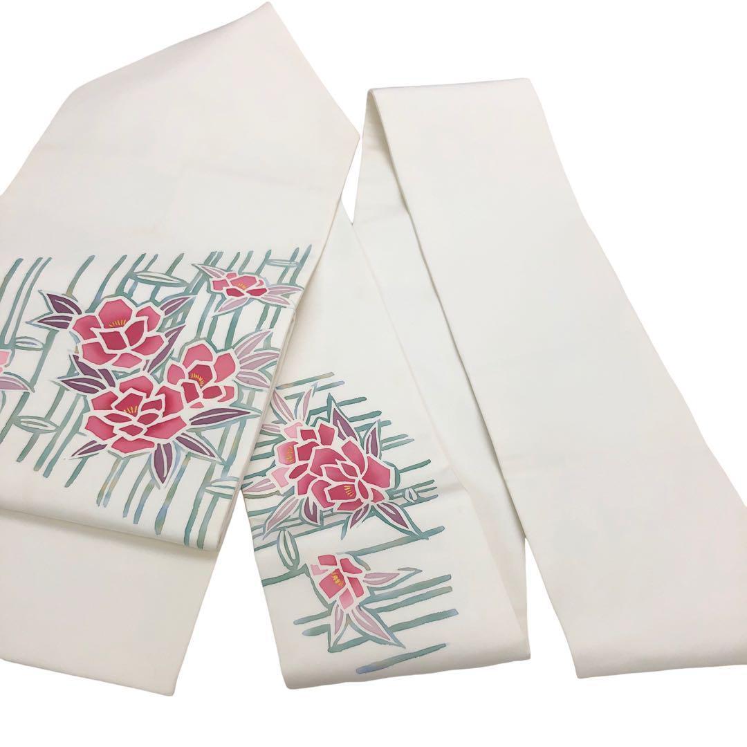 名古屋帯 塩瀬 抽象花模様 乳白色 O-3199 名古屋帯 塩瀬 抽象花模様 乳白色 O-3199