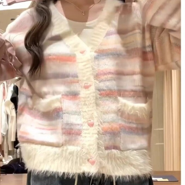 Rainbow striped knit cardigan(ME009)
