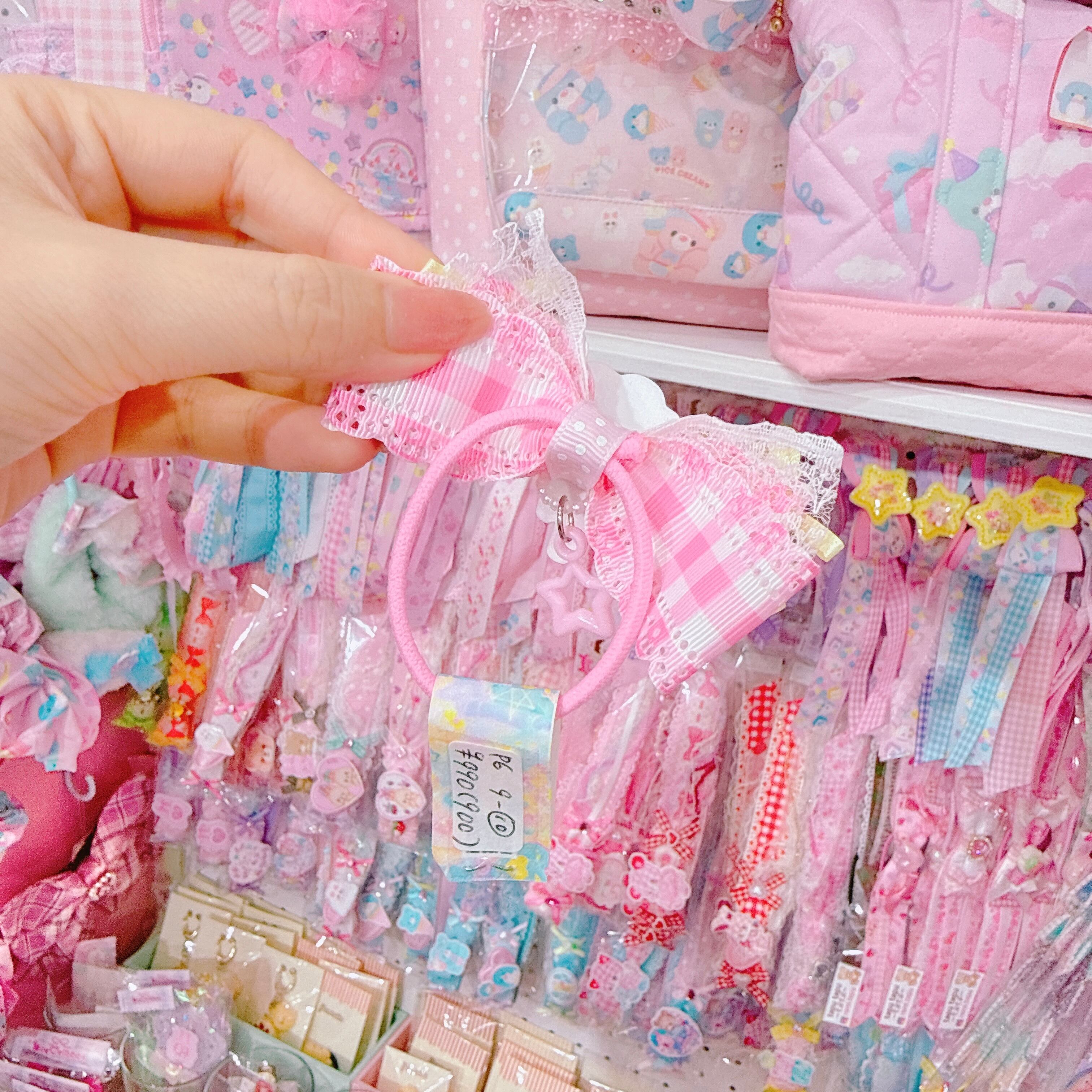 【P6】9-10チェックリボンヘアゴム