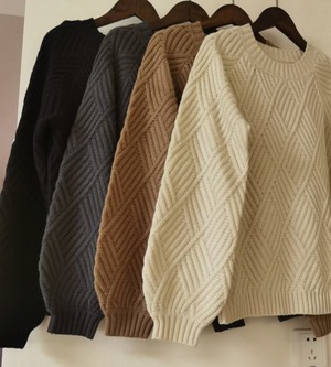 柄編みクルーネックニット　AJ1079-8046