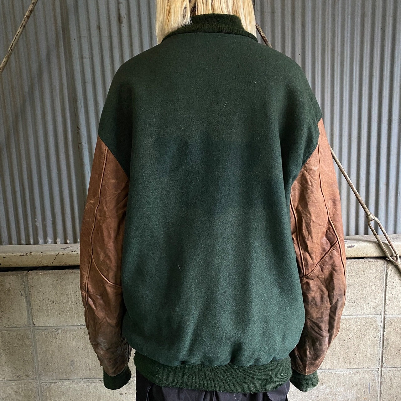 90年代 USA製 DeLONG デロング 無地 袖切替 ウールスタジャン メンズXL 