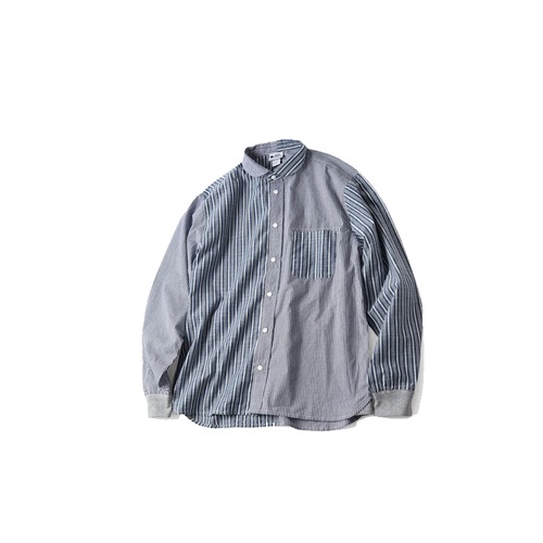 【秋冬新作予約販売】gym master ジムマスター 2WAYショールカラーシャツ メンズ 長袖 バンドカラー 薄手 羽織 綿100% カジュアル オフィス 春 夏 秋 g233732 ネイビーストライプ(99)