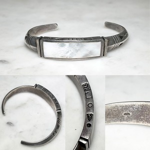 vintage heavy gauge silver bangle set with shell