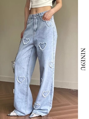 heart tassel stragith denim-pants【NINE7876】