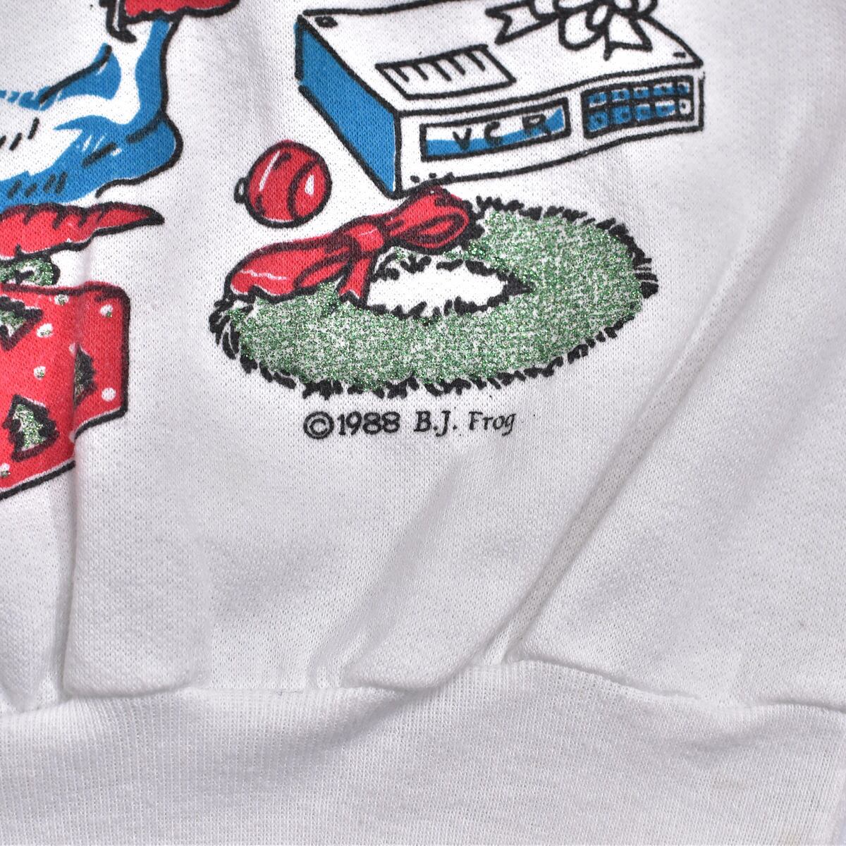 80's♡白うさぎ♡ヴィンテージセーター 80s アメリカ製 B.J.Frog うさぎさん クリスマスプリント スウェット
