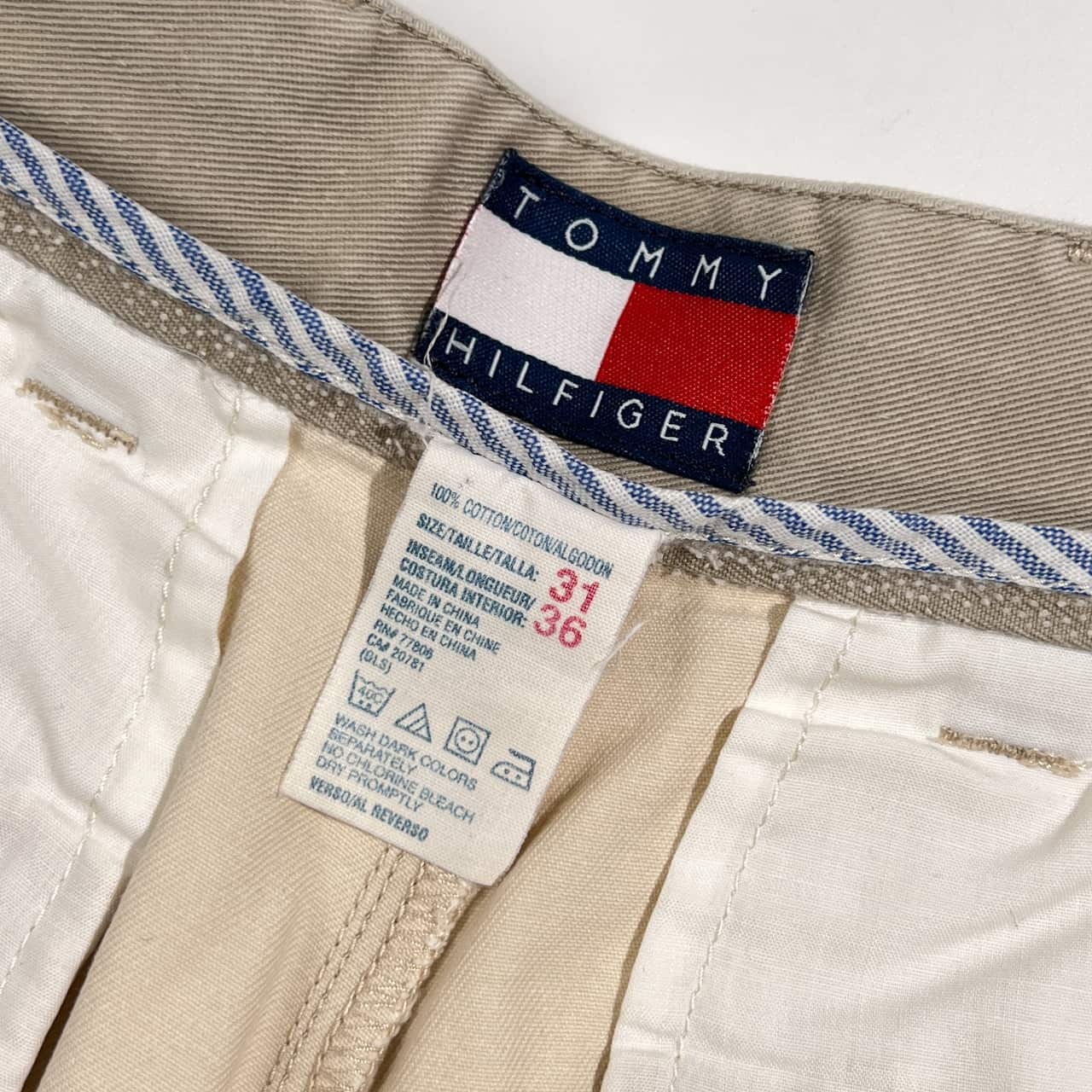 90s TOMMY HILFIGER トミーヒルフィガー ツータック コットン チノ パンツ W31/アイボリー ベージュ系 メンズ ビンテージ