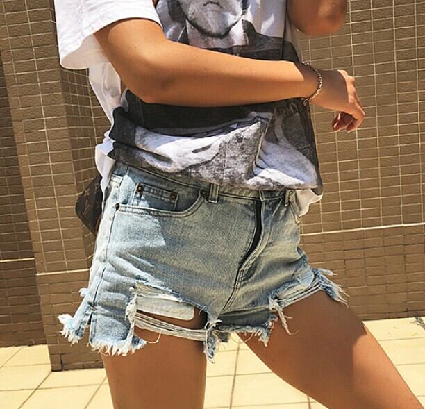 レディース ダメージジーンズ クラッシュデニム ショートパンツ 無地