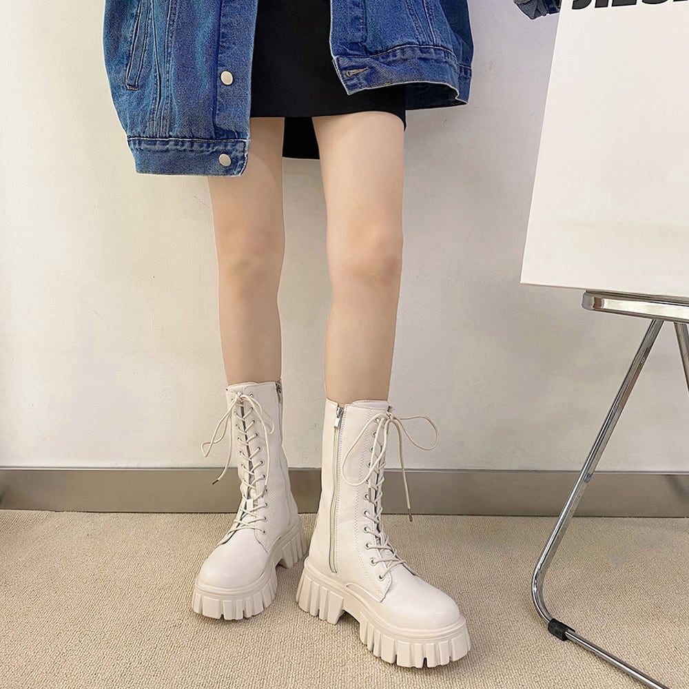 サイドファスナー レースアップ ミドルブーツ レディース ミリタリー おしゃれ 厚底 かっこいい きれいめ 大人 ストリート 大人可愛い 大人女子