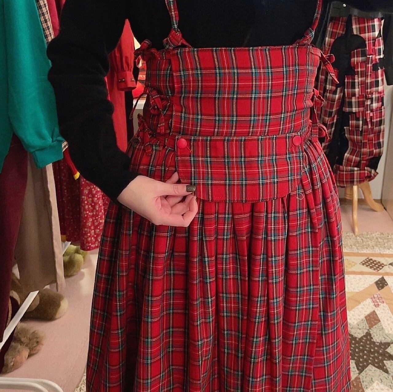 red check ribbon one-piece