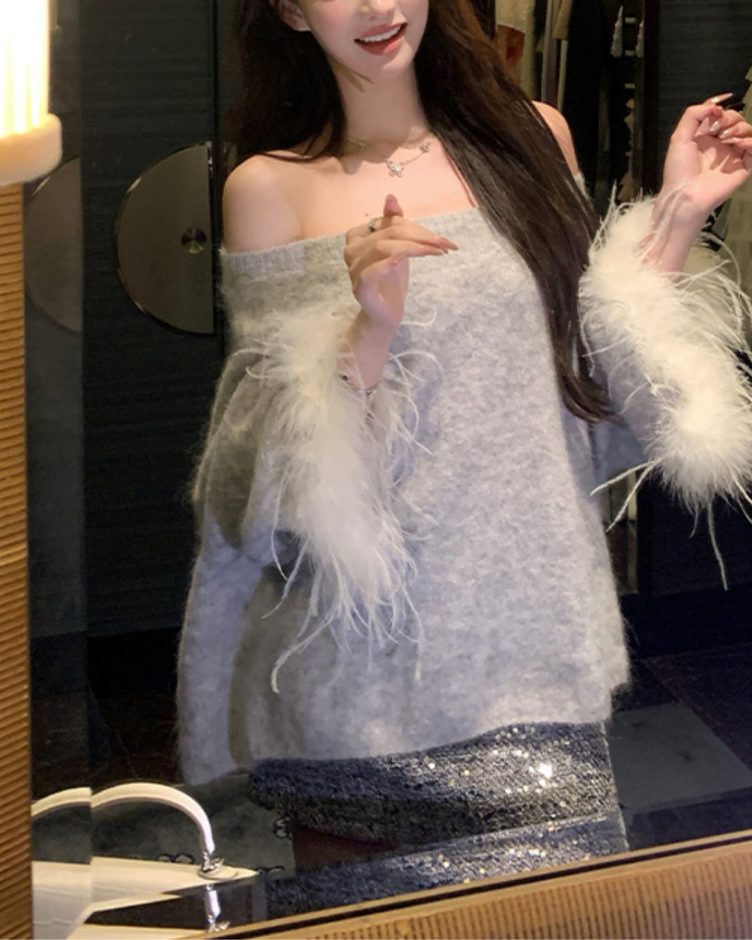 フェザースリーブオフショルダーニット l5053