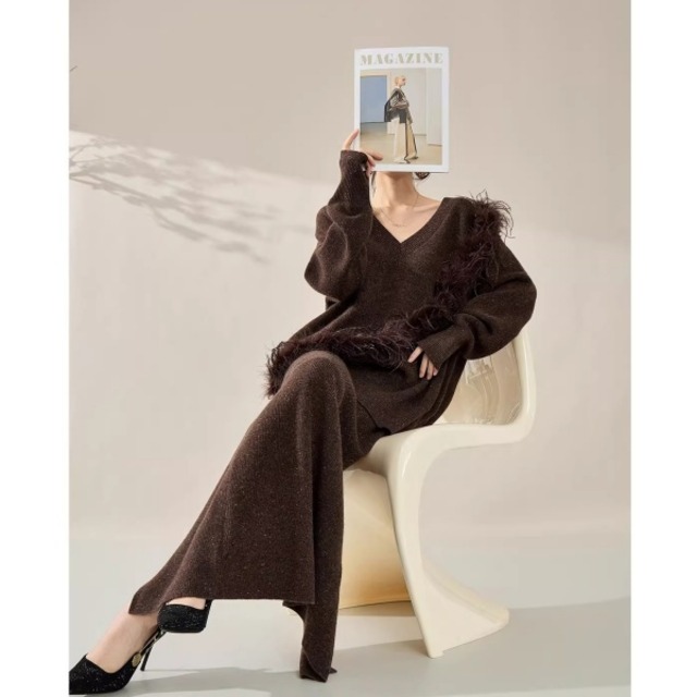 フェザーデザイン ニット／ニット スカート 239219