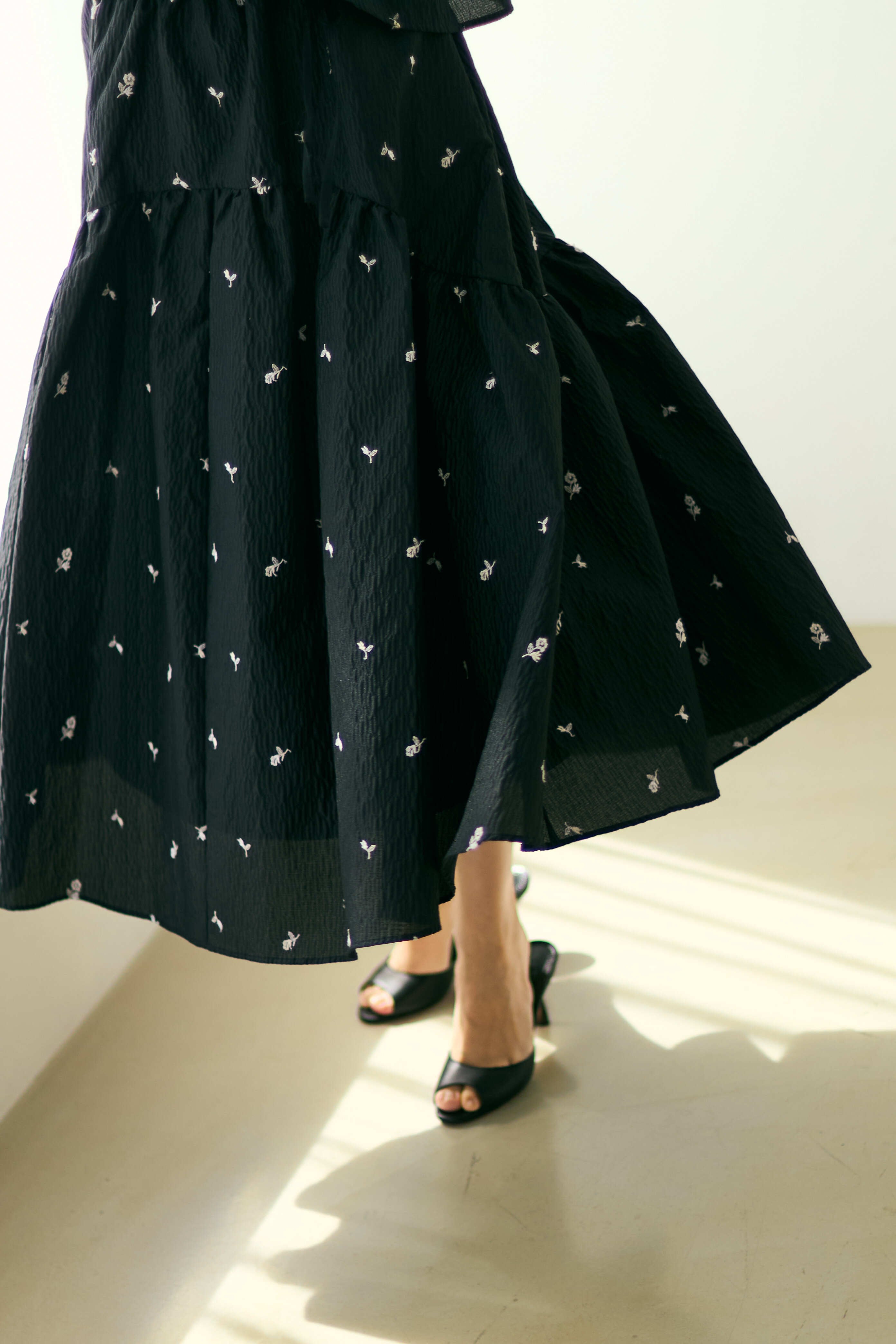 bluelea Jacquard skirt　ジャガードスカート　黒　34 LE CIEL BLEU（ルシェルブルー） スカート シャドウジャガードスカート