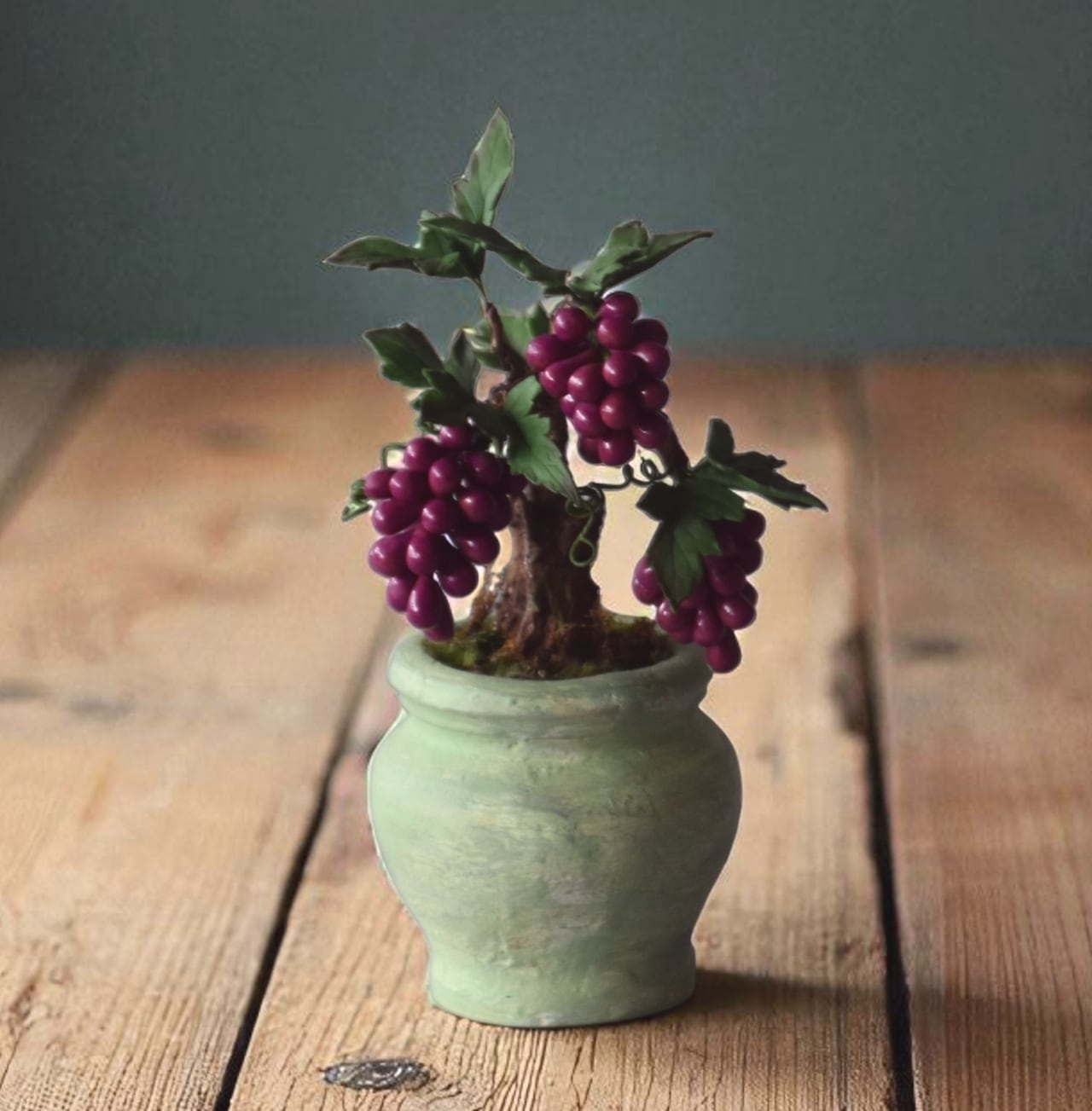 ◇粘土のお花◇ 小さなぶどう盆栽 赤紫 S1293 | oldfantasy
