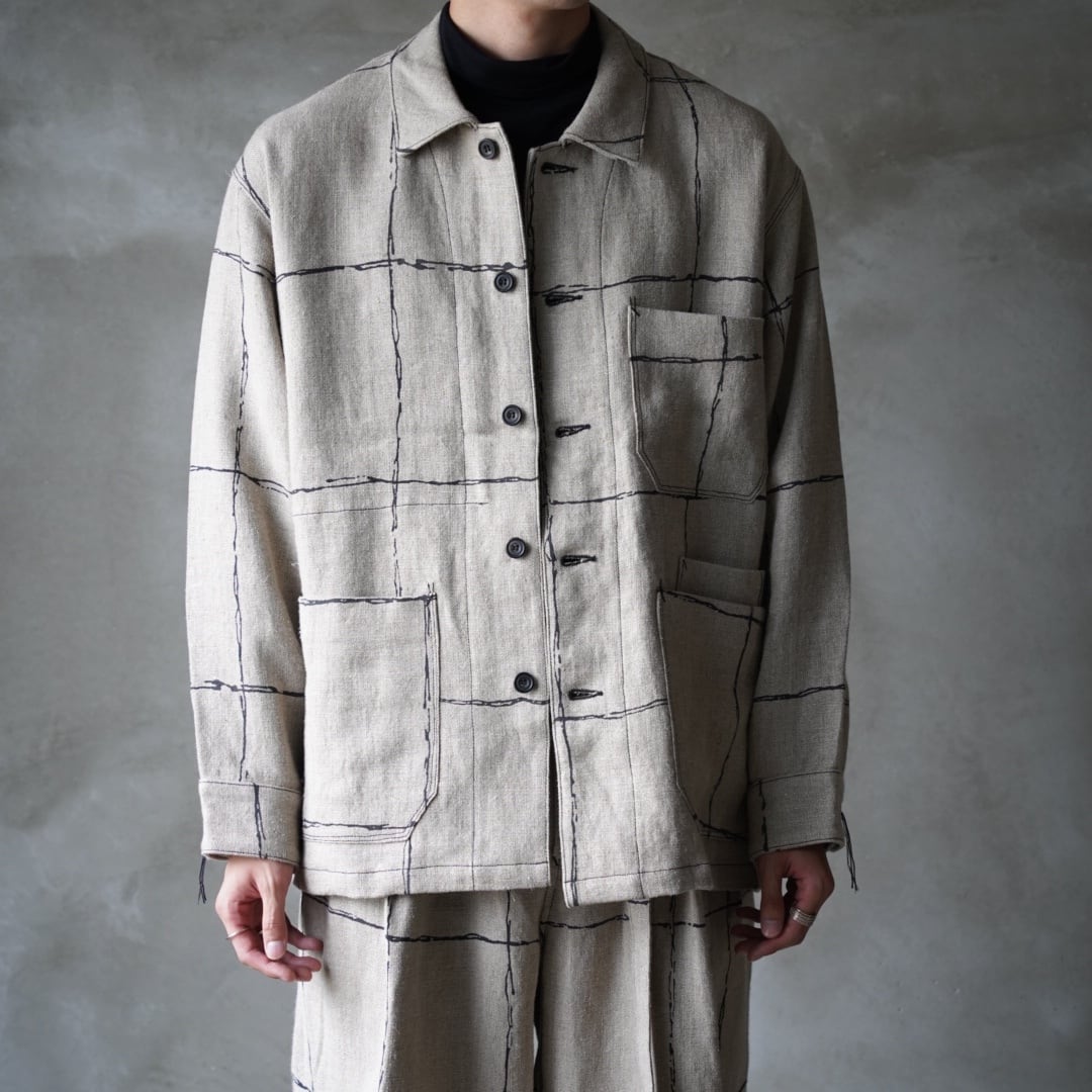 Ancellm / DRAWING CHECK LINEN COVERALL / ANC -JK01 アンセルム  ドローイングチェックリネンカバーオール | kawl. powered by BASE