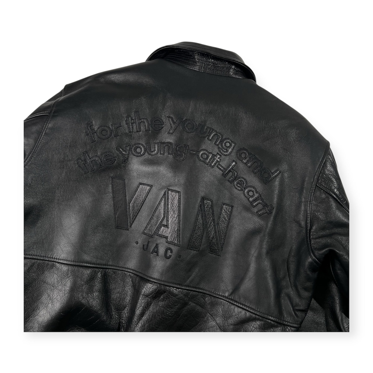 希少 レア VAN JAC ヴァンヂャケット アーチロゴ オールレザー スタジャン サイズ L /ブラック/本革/牛革/メンズ/当時物 ビンテージ