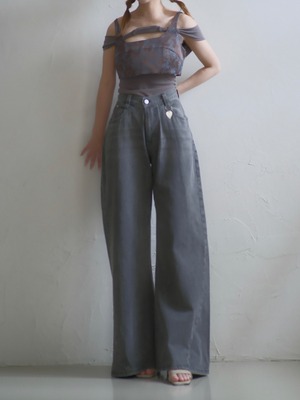 Wide Bell Bottom Denim Pants / UNISEX / GRAY