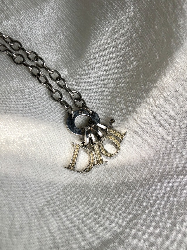 Christian Dior クリスチャン ディオール ネックレス シルバー ロゴ チャーム ラインストーン vintage ヴィンテージ オールド ixriyi