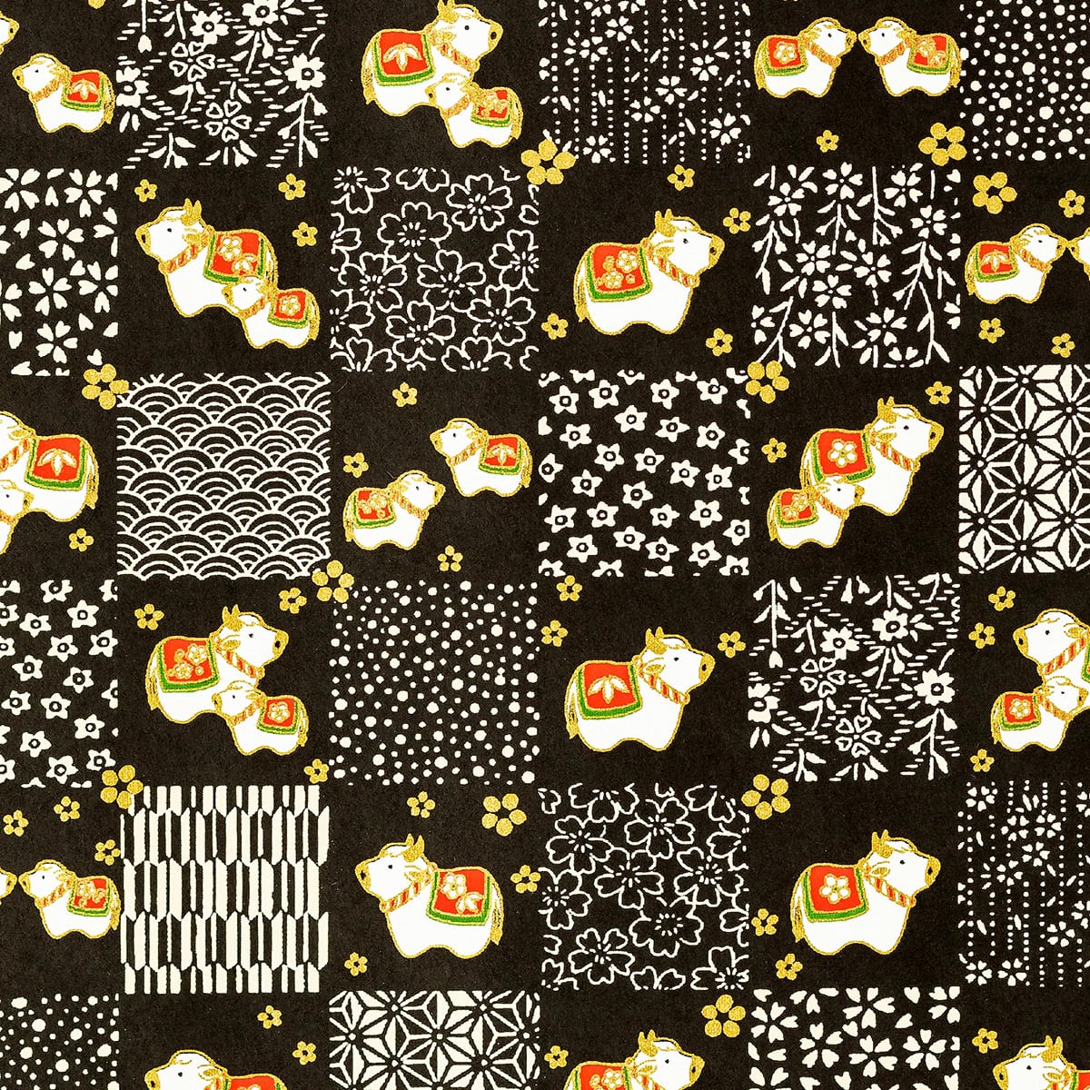 干支友禅紙 丑 市松 黒 | 京都楽紙舘