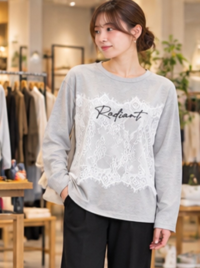 Dignite collier ディニテコリエ　レースプリントTシャツ　80269308