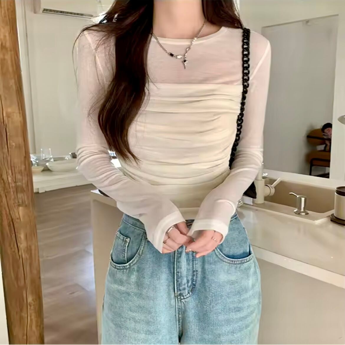 シアーシャーリングロングTシャツ