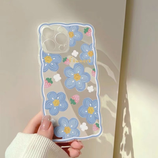 iPhoneケース iPhone13 iPhone12 クリアケース 波 ウェーブ 花柄 フラワー スマホケース おしゃれ 韓国 2212