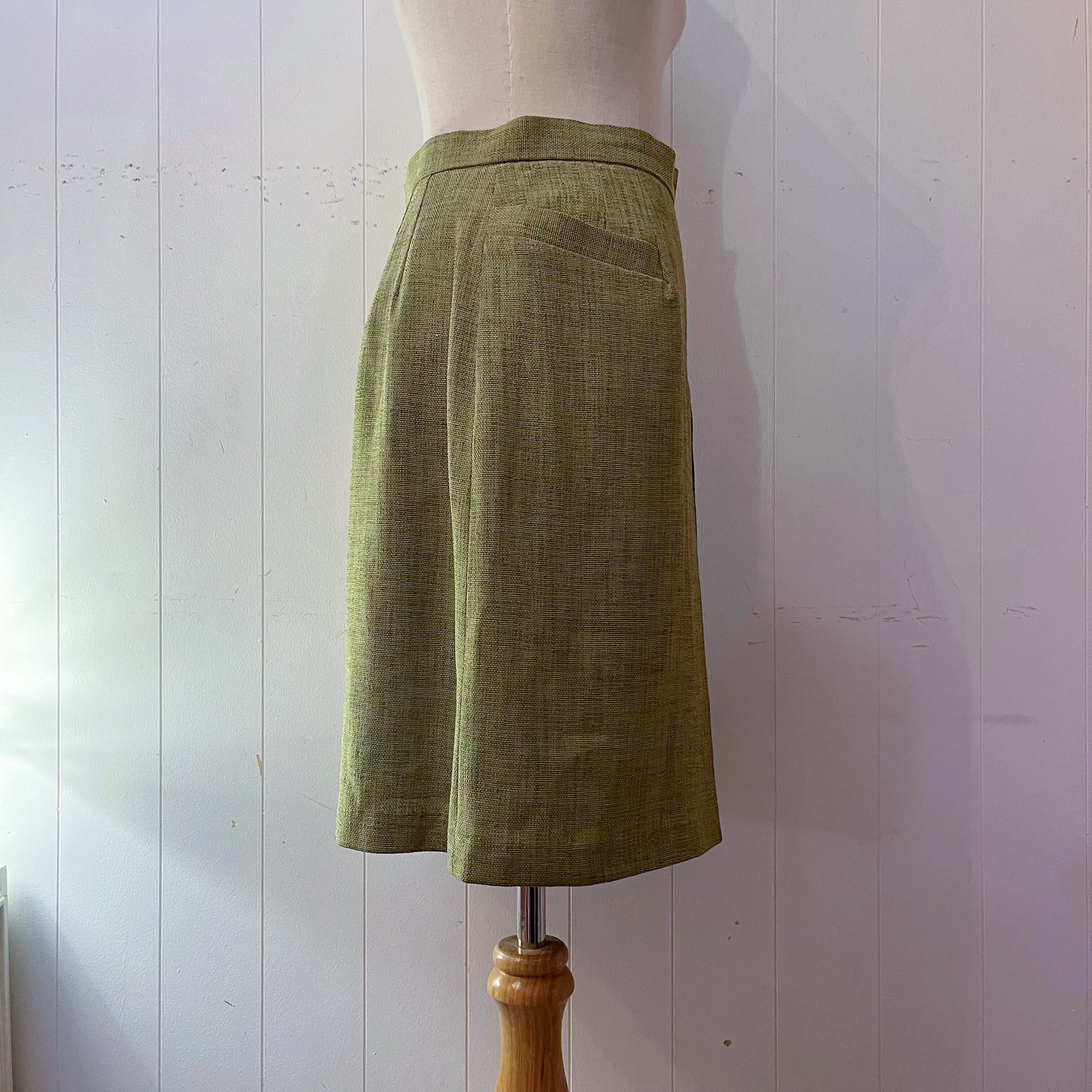moss green tuck skirt