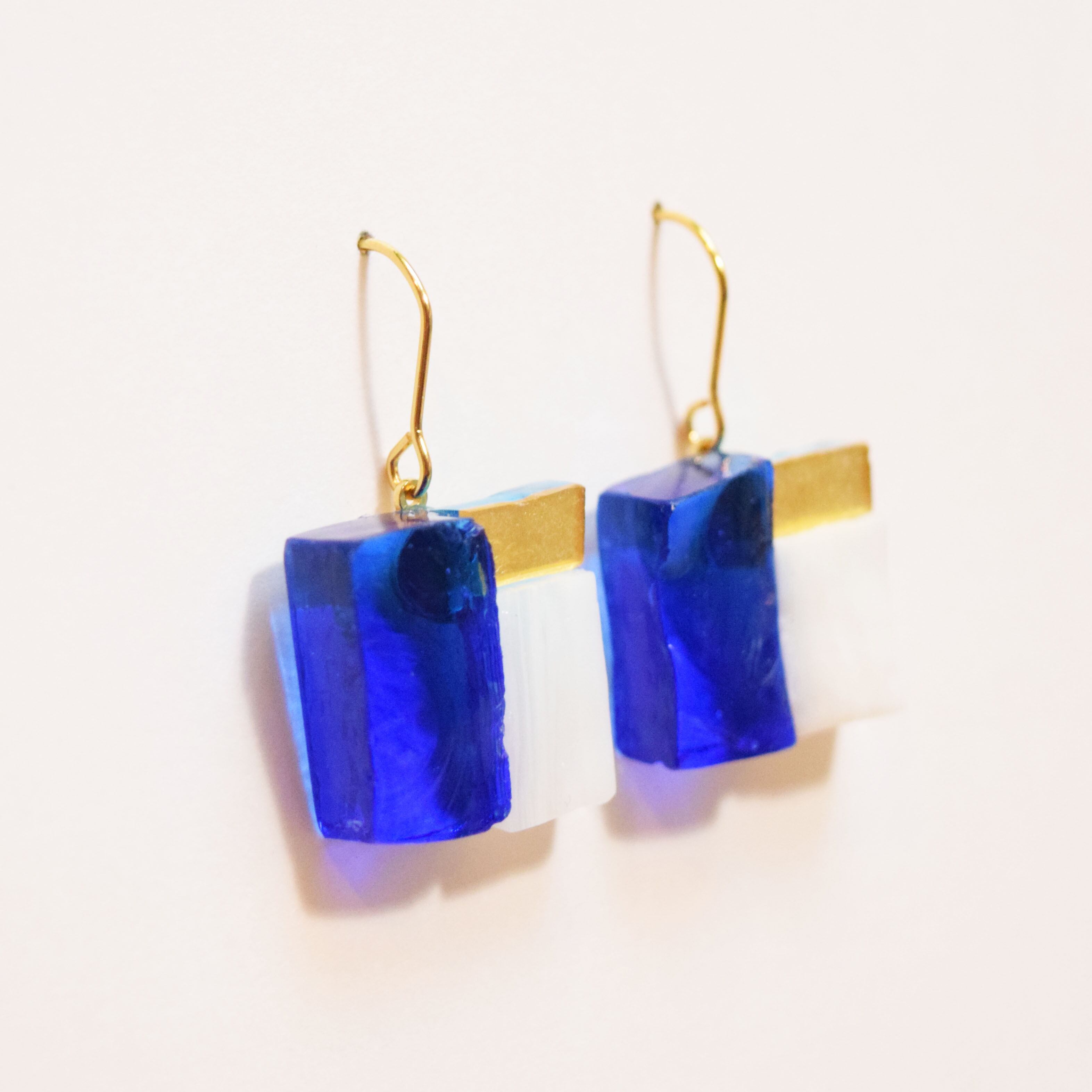 【ベーシック】フックピアスL　ブルークリア×ゴールド×ホワイト