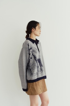 Reversible Jacquard Polo Knit / NAVY