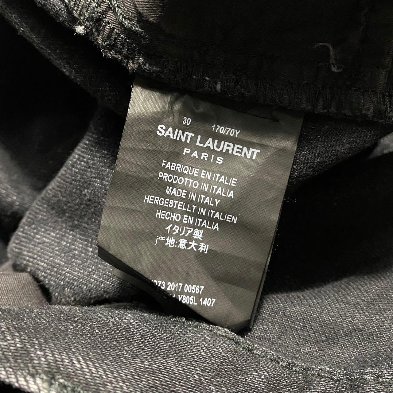 SAINT LAURENT PARIS back pocket design black denim pants