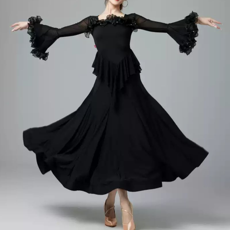 シースルー フリル ティアード マキシ スタンダードドレス ds1035