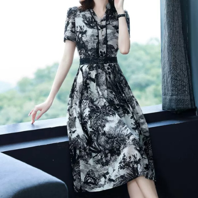 半袖ワンピース レディース ワンピース ミドル丈ワンピース 膝丈  