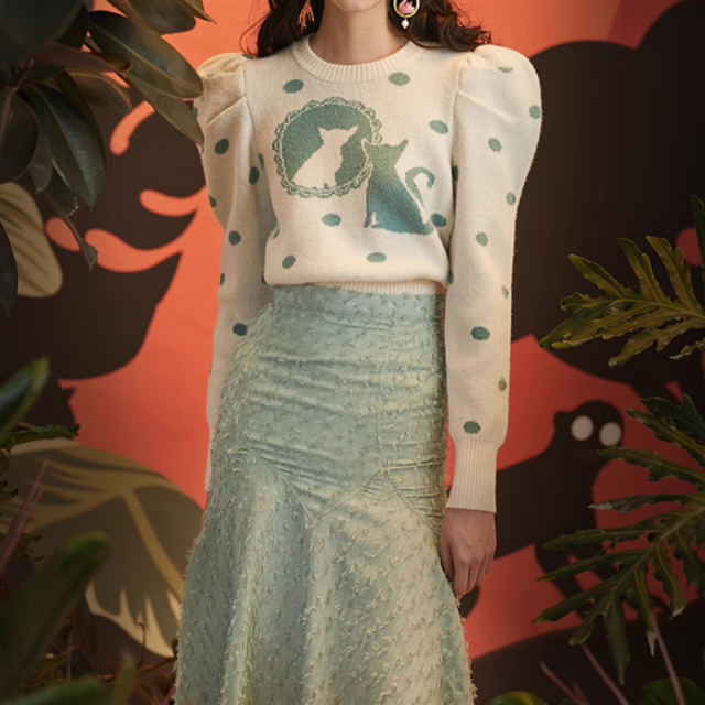 パフスリーブドットニット　10938