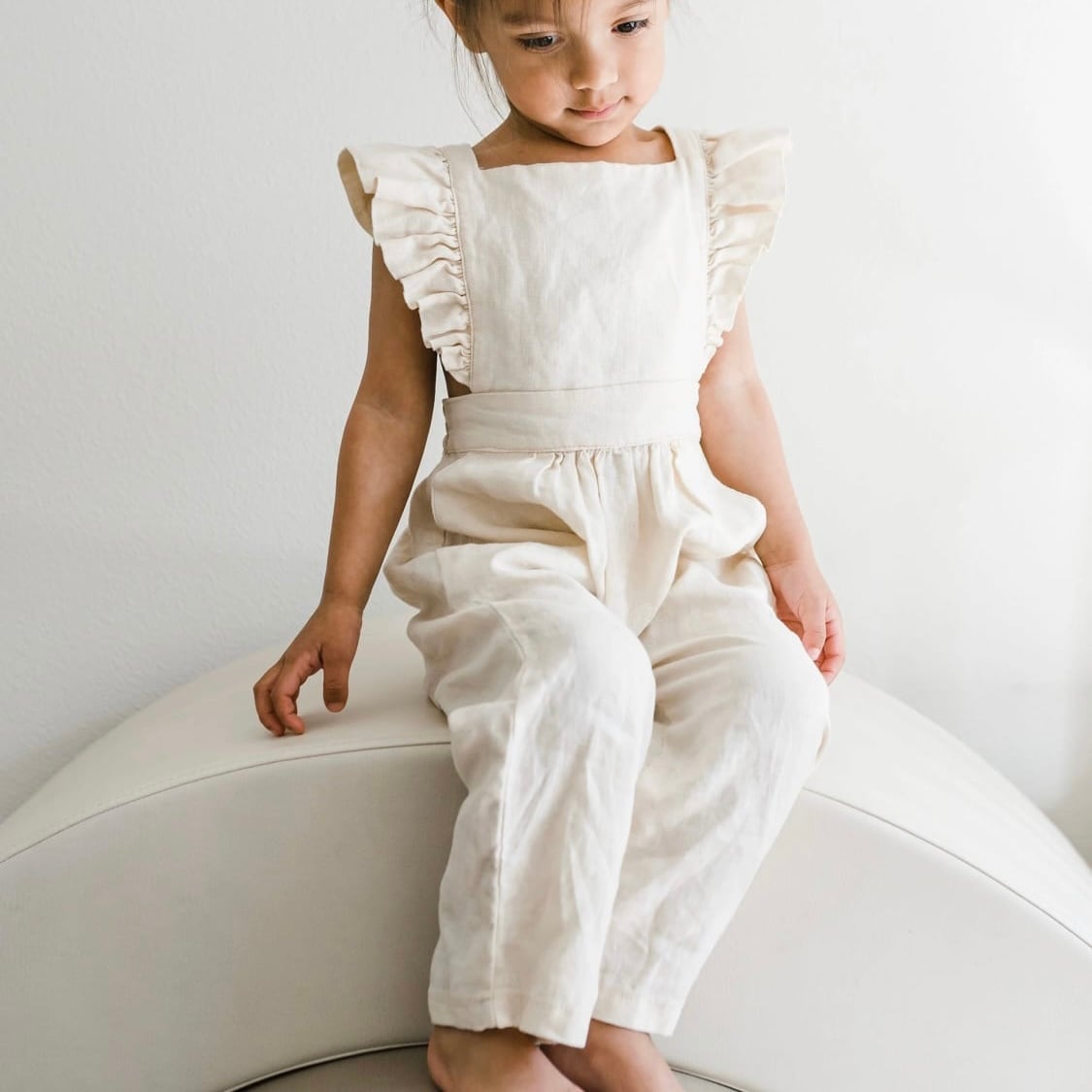 OAT / Linen Flutter Sleeve Jumpsuit - Vanilla 1-2y | kototo