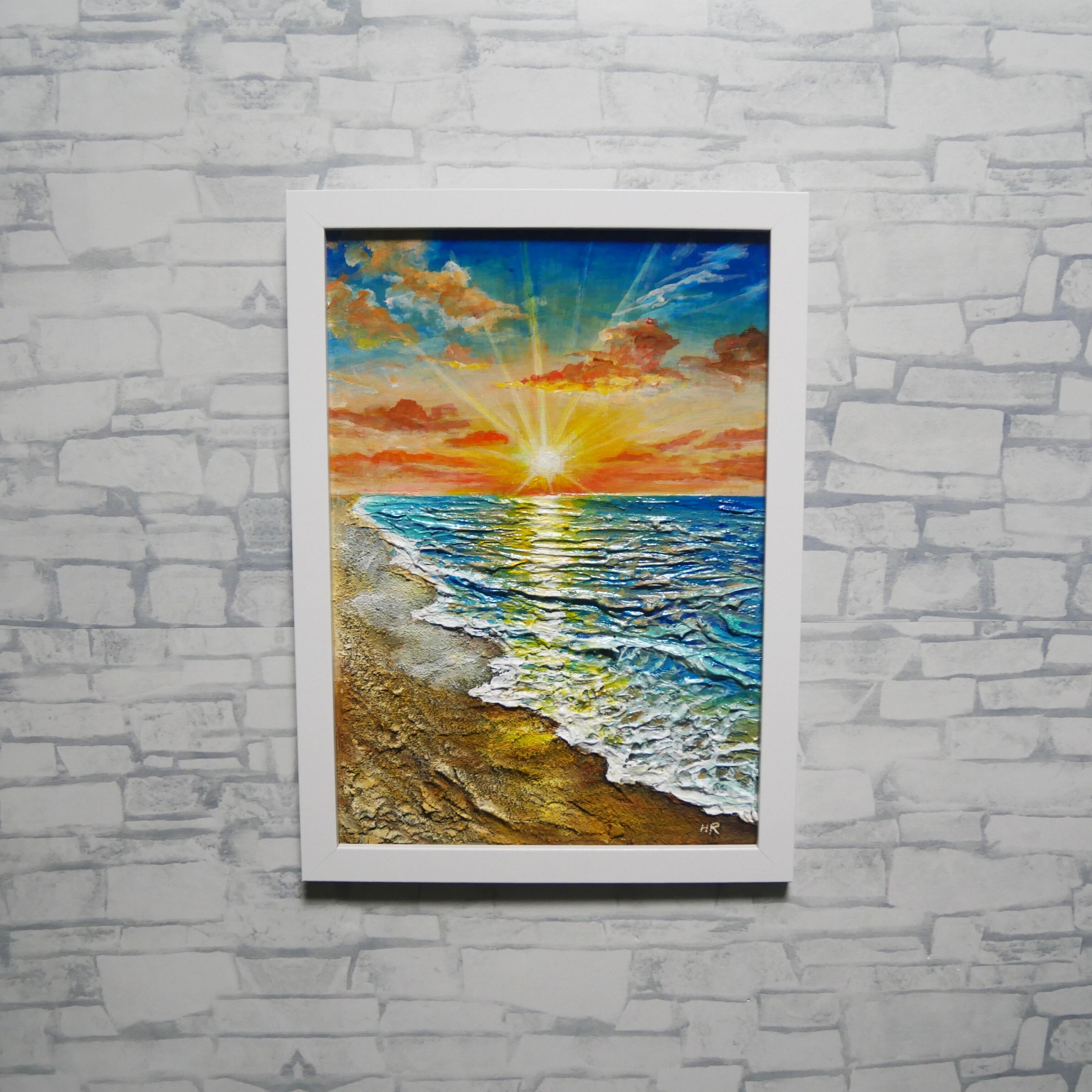 黄金比の朝景】油絵 原画 海の絵 朝日 風景画 夏のインテリア 新築祝い