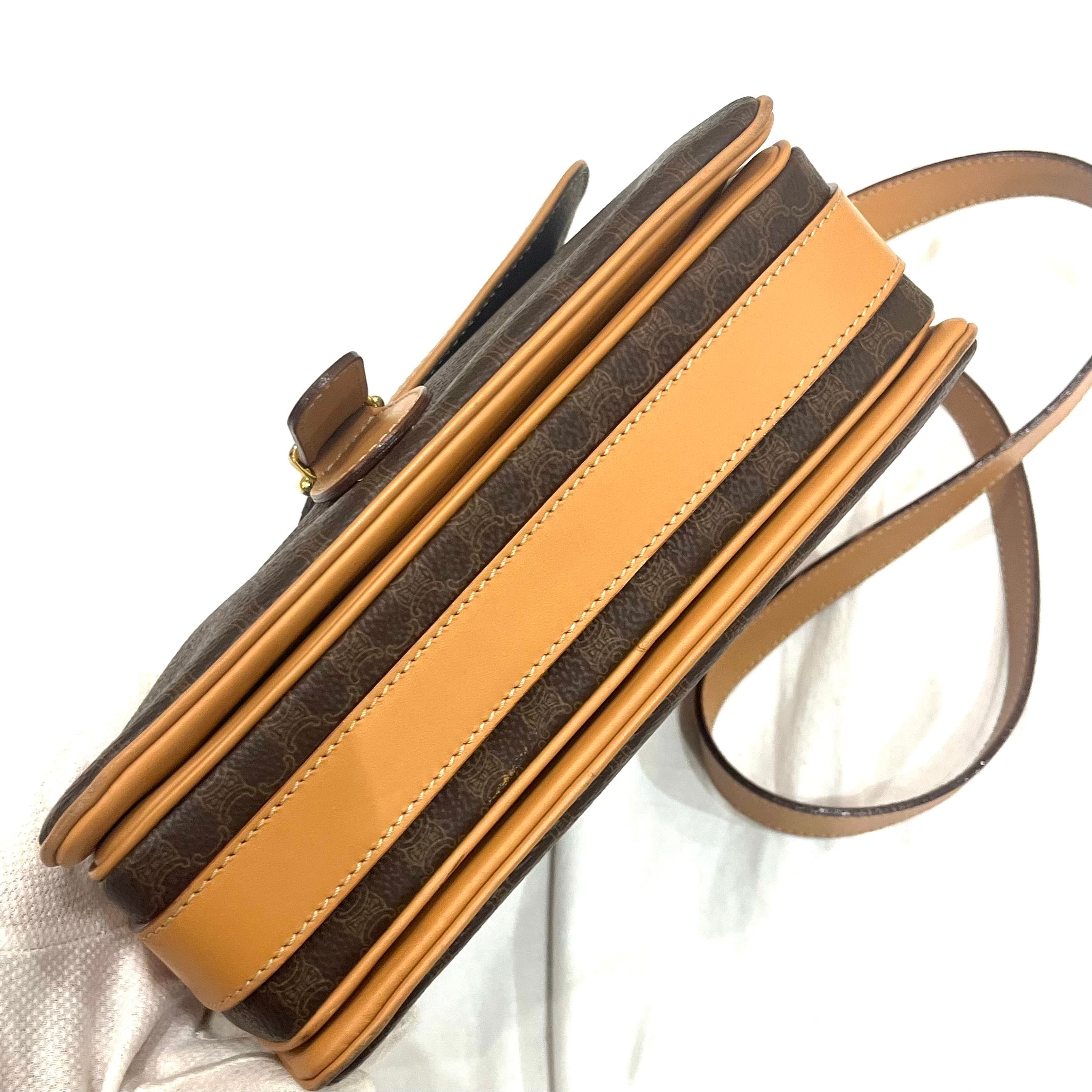 CELINE】2407 セリーヌマカダム ショルダーバッグ／ブラウン×pvc