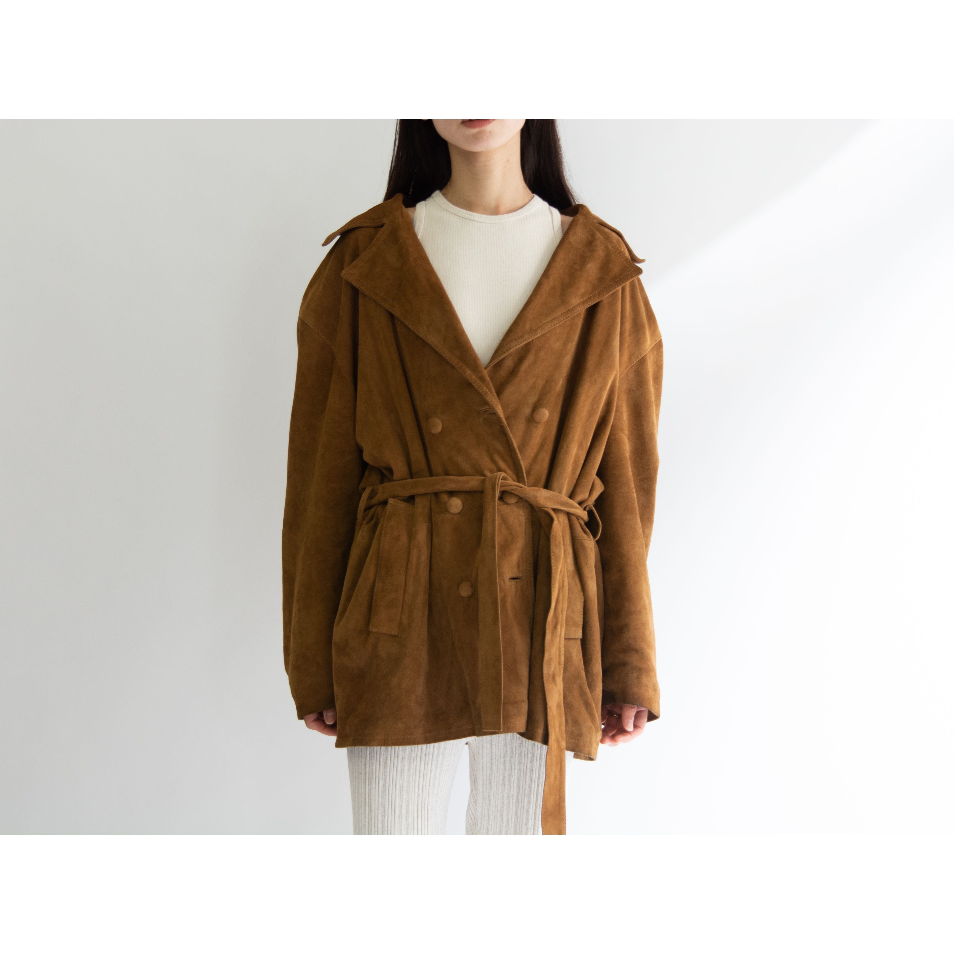 【Made in Italy】Oversized Suede Leather Belted Jacket（イタリア製 スエードレザー オーバーサイズベルテッドジャケット）