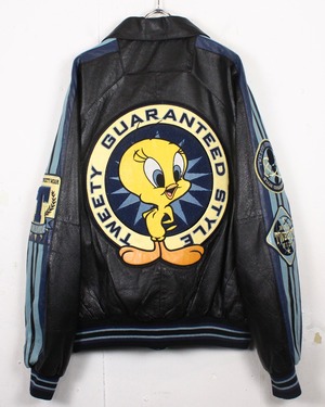 【Caka act2】“LOONEY TUNES”“Tweety”Wappen Loose Leather Jacket