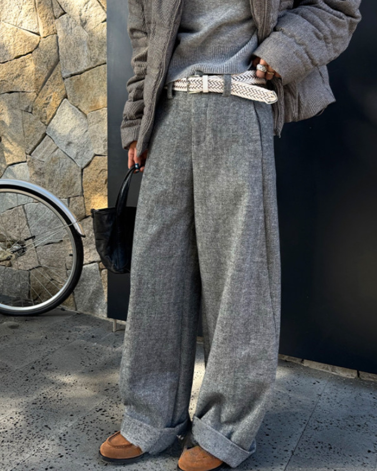 ウールライク タックワイドパンツ