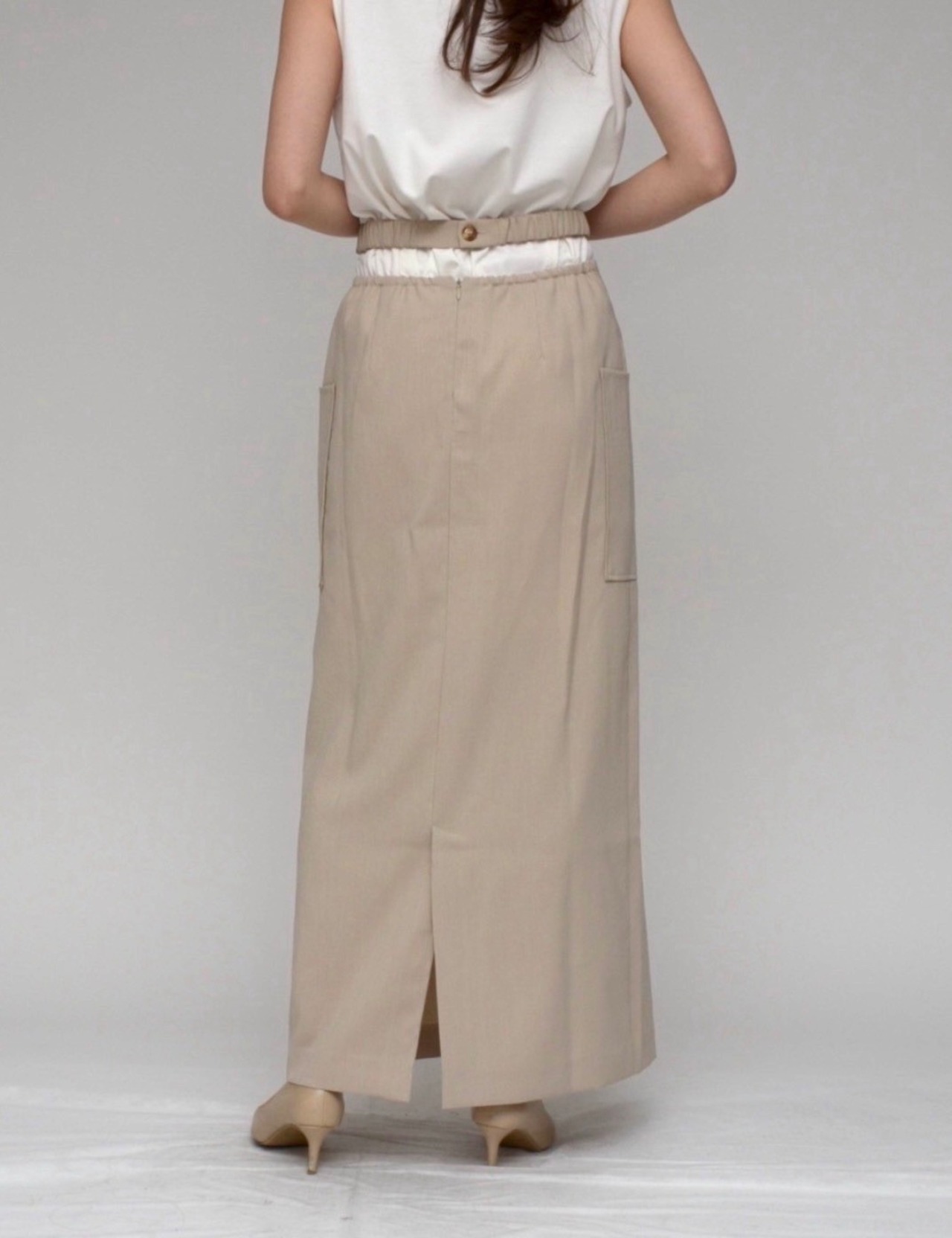 【praia】リネンライク　フロントフリルペンシルスカート　LEQ2608