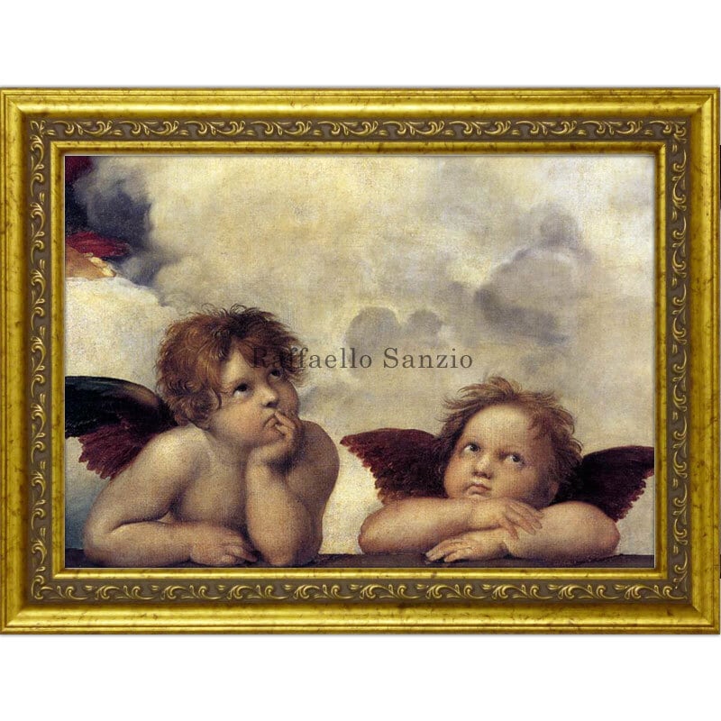 ラファエロ・サンティの「システィーナの聖母」の上を見つめる二人の