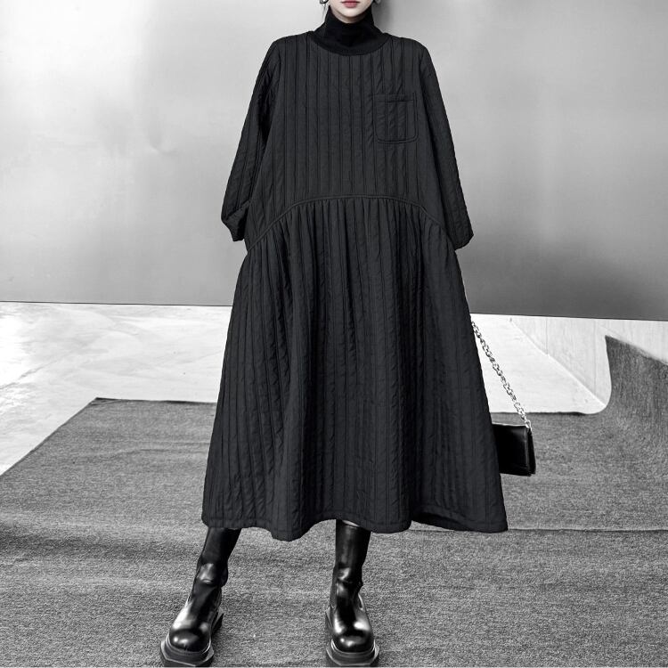 キルティングAラインロングワンピース R30347