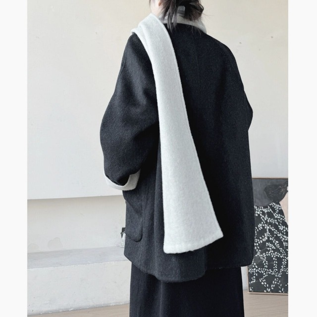 Loose collarless coat and muffler set【2color】 C0868
